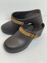 Crocs Dual Comfort Women&#39;s Size 8 Brown Clogs Sarah Heel Mule w Tan Strap EUC - £18.24 GBP