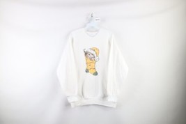 Vtg 90s Streetwear Womens XL Christmas Cat Kitten Stocking Sweatshirt White USA - £46.89 GBP