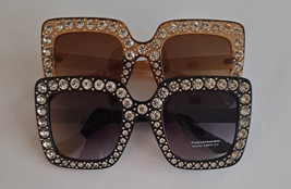 Oversized Square Flat Big Lens Womens Sunglasses Vintage Retro Rime Stone - £8.64 GBP