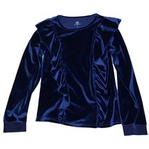 AG Adriano Goldschmied Deep Blue Velvet Ruffled Front Girls Top Sz 6 - £18.87 GBP