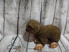 Vintage 1986 Applause Large Plush Brown Bear on Wheels 12&quot;x 13&quot; Pull Toy - GUC - £19.48 GBP