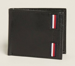 Nwt Tommy Hilfiger Msrp $56.99 Flag Rfid Passcase Men Black Brown Leather Wallet - £25.65 GBP