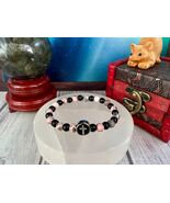 Sterling Silver Cross Charm Bracelet: Pink Zebra Jasper & Black Pearl - $27.00