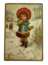 Original Victorian Trading Card Girl In Snow Bufford Advertisement Blank... - $12.00