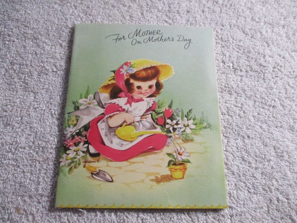 Vintage Greeting Card Mother's Day Cute Girl Pop-Up Flowers signed Gibson 1950s - $17.81