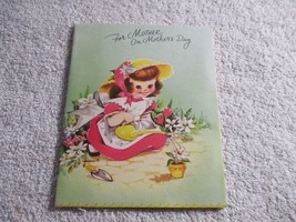 Vintage Greeting Card Mother&#39;s Day Cute Girl Pop-Up Flowers signed Gibson 1950s - £14.01 GBP