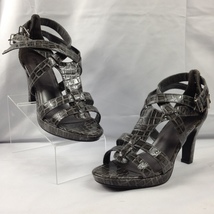 Lane Bryant Womens Gray Reptile Print Strappy  Open Toe Heeled Shoes Sz 9W - £15.97 GBP