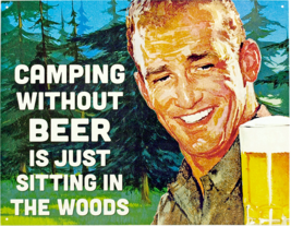 Camping Without Beer Novelty Funny Sarcastic Metal Tin Sign Wall Decor Mancave - £11.86 GBP