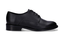 Women&#39;s vegan shoes derby elegant flats made with black apple leather plain toe - £113.08 GBP