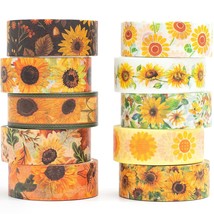 Sunflower Washi Tape Set 10 Rolls Floral Print Decorative Sun Flowers Ma... - $14.99