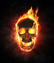 Framed canvas art print giclée evil Skull burning in fire flames - £31.55 GBP+