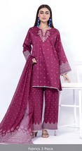 Pakistani Magenta Printed  3PCS Lawn Suit light Thread work,unstitched - $67.78 CAD