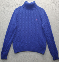 Ralph Lauren Sport Sweater Women XL Blue Cable Knit Stretch Turtleneck P... - $27.73