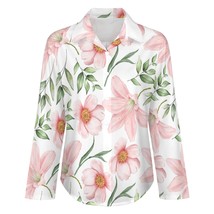 Mondxflaur Pink Floral Women&#39;s Shirt Long Sleeve Summer Elegant Fashionable - £19.91 GBP