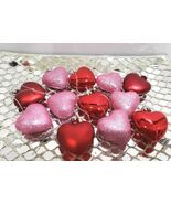 (12) Valentines Pink Glitter Red Hearts 2" Tree Ornaments Home Decor - $14.84