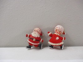 Vintage Christmas Felt Santa Mrs Claus Doll Figure Ice Skating Plastic F... - €34,39 EUR