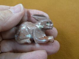 (y-BUN-36) red white BUNNY RABBIT SOAPSTONE FIGURINE love rabbits HOP ju... - $8.99