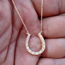 3/4Ct Imitación Diamante &quot;Herradura Colgante Collar 14k Oro Rosa Chapado 45.7cm - £224.49 GBP
