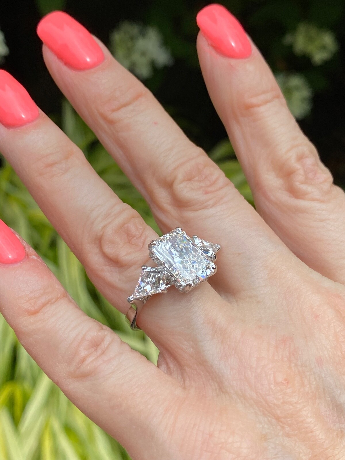 3 Stone IGI 5.06 Ct F-VS1 Radiant Cut Lab Grown Diamond Engagement Ring 14k Gold Item image 12