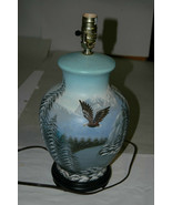 Ceramic Hand Painted Forest Scene Desk Table Lamp Bald Eagle Mountains - £39.90 GBP