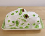 Vintage LeGo Ceramic Frog Covered Butter Dish w/ Lid Green Spotted - £15.56 GBP