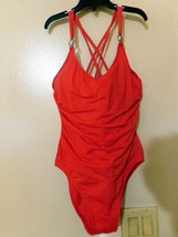 Swimsuit Ladies/Womens NAUTICA Red Ruched 1 Pc Sz Medium  Preowned (R) - £19.94 GBP