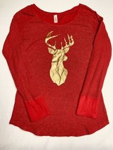 Red Glitter Pullover L S Women&#39;s XXL Red w Metallic Thread &amp; Gold Buck D... - £12.05 GBP