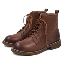 Handmade Genuine Leather Martin Boots Lace-Up Combat Boots Retro Chunky Ankle Bo - £211.40 GBP