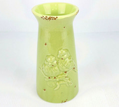GORGEOUS ANTIQUE STYLE GREEN EMBOSSED BIRDS 7 1/2&quot; POTTERY VASE - $19.95
