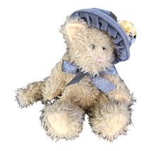 Boyds Bears Kitty Long Tail Cat Big Blue Bow Floral Hat Tush Tag Pellet Filled - $10.27