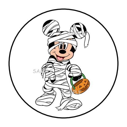 MICKEY MOUSE MUMMY HALLOWEEN ENVELOPE SEALS STICKERS LABELS TAGS 1.5" ROUND (30)