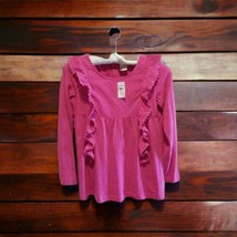 Hanna Anderson Girl&#39;s Cotton Ruffle Long Sleeve Top Blouse Hot Pink Size... - $24.74
