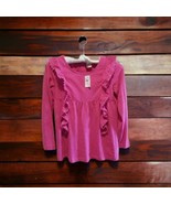 Hanna Anderson Girl&#39;s Cotton Ruffle Long Sleeve Top Blouse Hot Pink Size... - $24.74