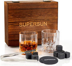 Fathers Day Gift, Whiskey Glasses Stones Gifts Set for Men, Pack of 2, 10 Oz Sco - £27.69 GBP