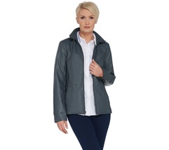 Denim &amp; Co. Faux Leather Zip Front Jacket w/ Seaming Detail in Dark Slate Large - £155.06 GBP