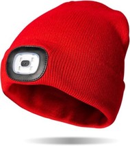 Head Lightz LED Unisex Knit Beanie Hat Machine Washable Rechargeable Red Warm - £14.48 GBP