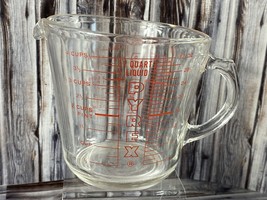 VTG Pyrex - 4 cup - 32 oz - 1 Quart - Glass Measuring Cup - 532 - Red Le... - £11.34 GBP