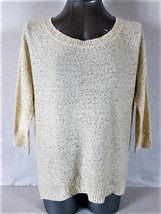 Ana Womens Large 3/4 Sleeve Beige Gold Sequins Hi Low Hemline Sweater (V)P - £6.98 GBP