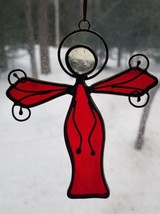 Stain Glass Sun Catcher Angel Red &amp; Gold Colors Decorative 4.25&quot; Slag Glass - £6.40 GBP