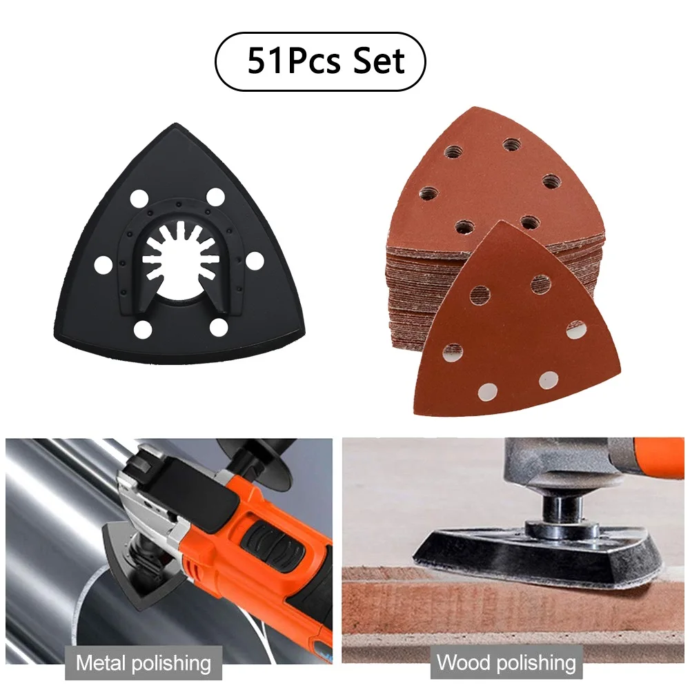 51 Pcs Triangle Sanding Pad Set Quick Release for Oscillating Multitools Power T - £173.72 GBP