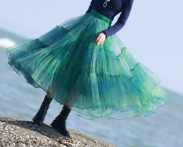 GREEN Layered Tulle Skirt High Waisted Ruffle Tulle Tutu Skirt Holiday Outfit image 5