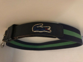 Young Mens Boys Lacoste Belt Navy Blue Green Stripes Leather 28/70 Preppy - £16.46 GBP