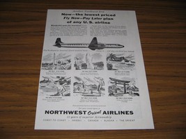 1957 Print Ad Northwest Orient Airlines DC-7C Passenger Airplane in Flight - £14.90 GBP