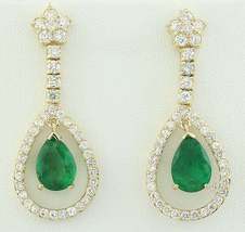 Pear Emerald and Diamond Drop Dangle earrings in 14k Yellow Gold Over 3.72Ct - £95.52 GBP