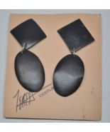 NEW Teresa Goodall Mixed Material Large Black &amp; Silver Tone Pierced Earr... - £15.52 GBP