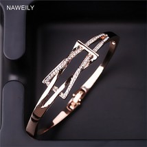 Fashion Geometric Crystal Bracelet Bangles For Women Gold Silver Color Cuff Brac - £10.47 GBP
