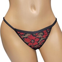 Fishnet Lace Thong Panty Floral Scalloped Trim Elastic Waistband Black Red 20018 - £8.46 GBP