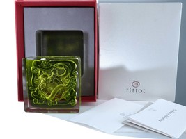 Tittot Chinese Art Glass Green Dragon Paperweight Sculpture - $123.75