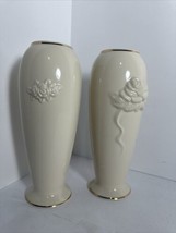 Set of 2 Lenox Embossed Rose Bud Flower Vase Ivory 7.5&quot; Porcelain 24k Go... - $20.78