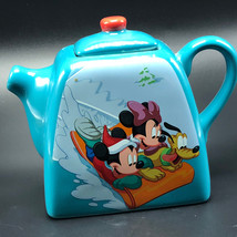 WALT DISNEY TEA POT teapot blue Mickey Minnie Mouse Pluto sledding sled Harvest - £13.97 GBP